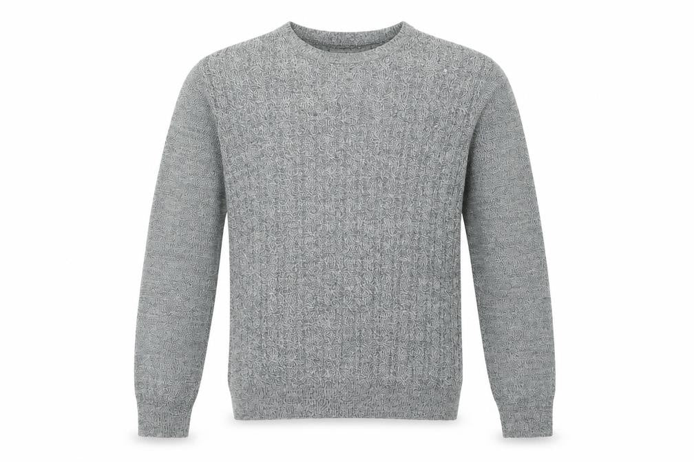 Front view of River Island Men’s Grey Knit Crew Neck Acrylic Jumper, size M