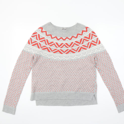 GAP Womens Grey Fair Isle Knit Jumper XS Crew Neck Long Sleeve