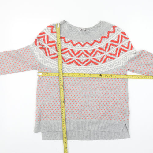 GAP Womens Grey Fair Isle Knit Jumper XS Crew Neck Long Sleeve