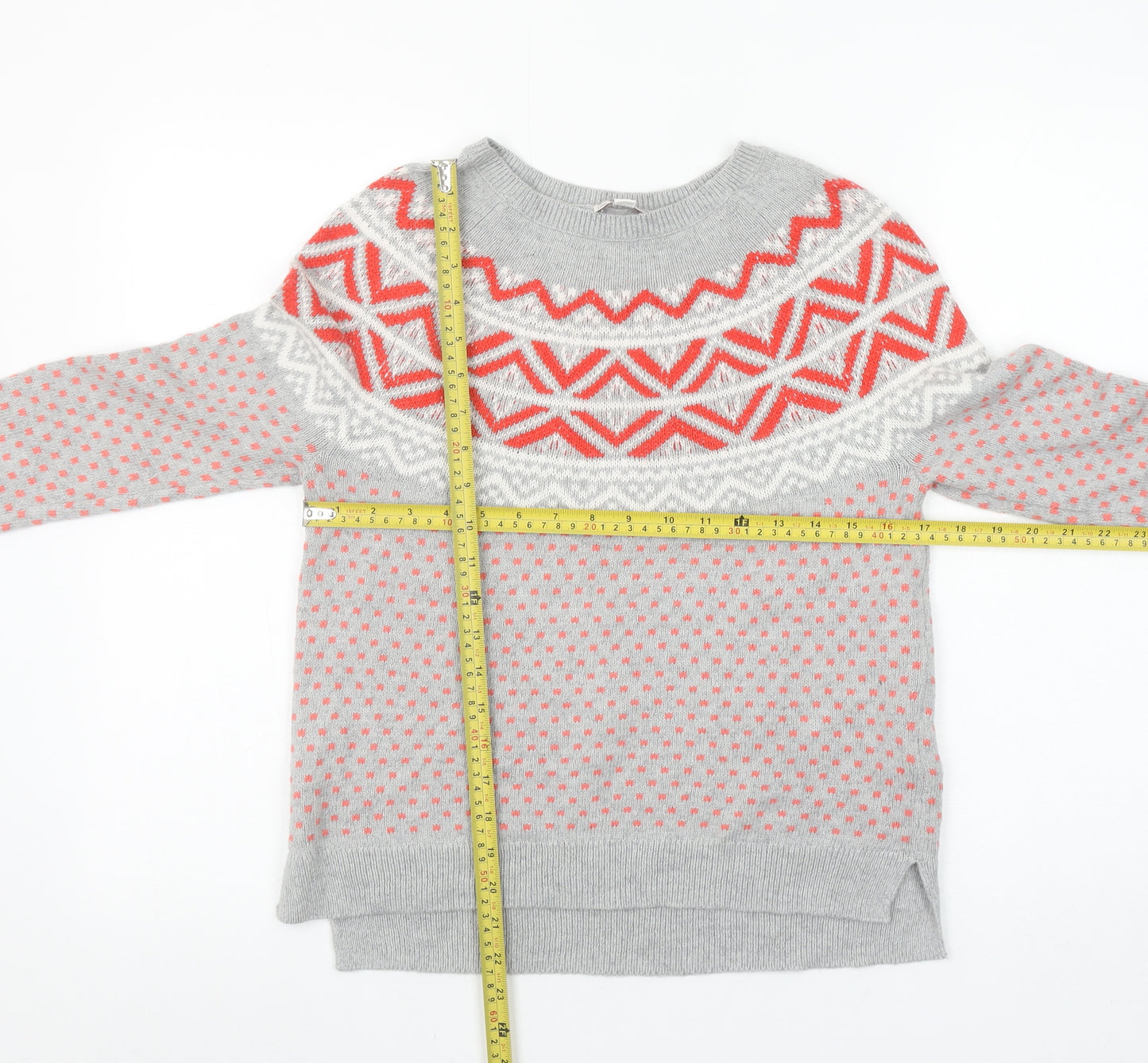 GAP Womens Grey Fair Isle Knit Jumper XS Crew Neck Long Sleeve
