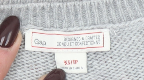 GAP Womens Grey Fair Isle Knit Jumper XS Crew Neck Long Sleeve