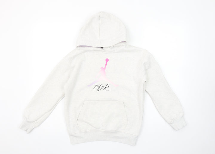 Jordan Girls Ivory Hoodie 10-12 Years Pullover Fleece Logo Hooded Sweatshirt