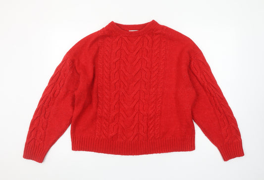 Marks and Spencer Women’s Red Cable-Knit Crew Neck Jumper Size L