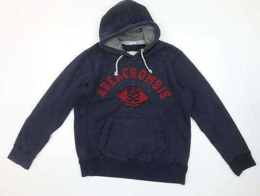Abercrombie & Fitch Men’s Blue Pullover Hoodie Large Embroidered Logo