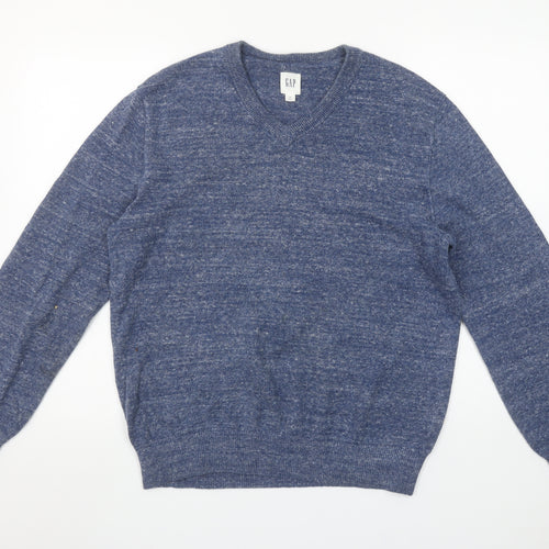 GAP Men's Blue V-Neck Cotton Blend Knit Jumper Size M