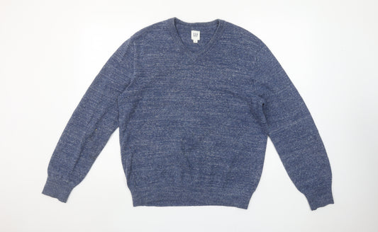 GAP Men's Blue V-Neck Cotton Blend Knit Jumper Size M