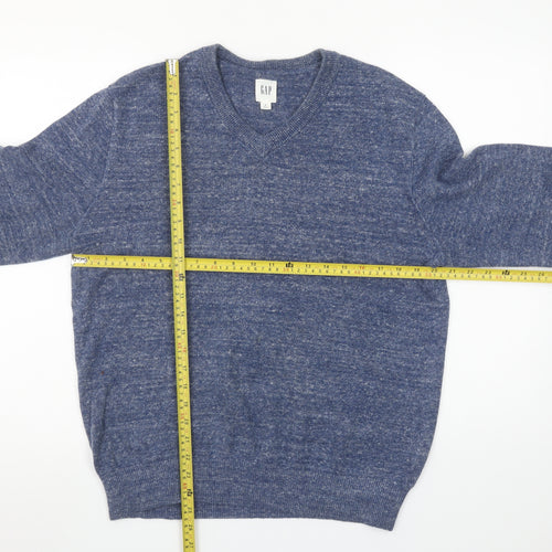 GAP Men's Blue V-Neck Cotton Blend Knit Jumper Size M