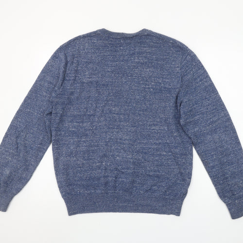 GAP Men's Blue V-Neck Cotton Blend Knit Jumper Size M