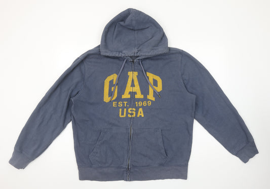 GAP Men’s Blue Full Zip Hoodie L Fleece Cotton Logo Sweatshirt