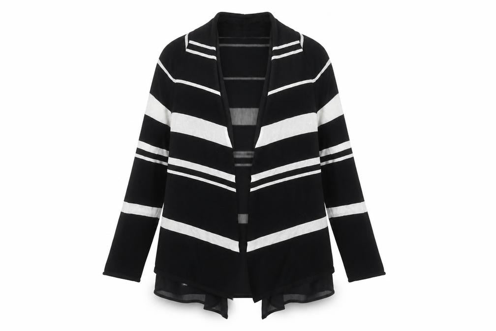 Marks and Spencer Women’s Black Striped Open Knit Cardigan Size 18