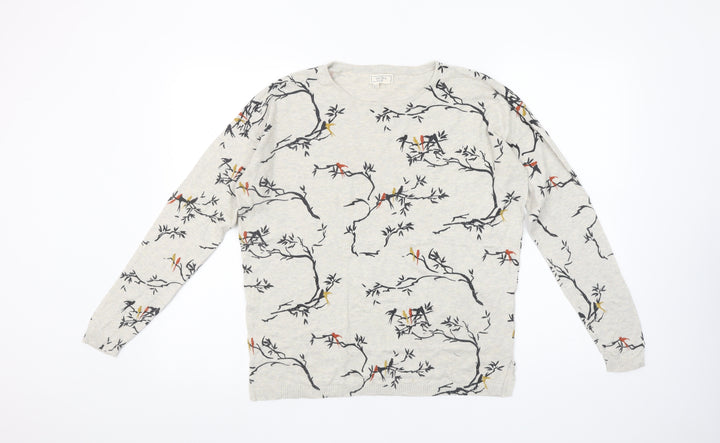 Fat Face Womens Beige Bird Print Cotton Jumper Size 10
