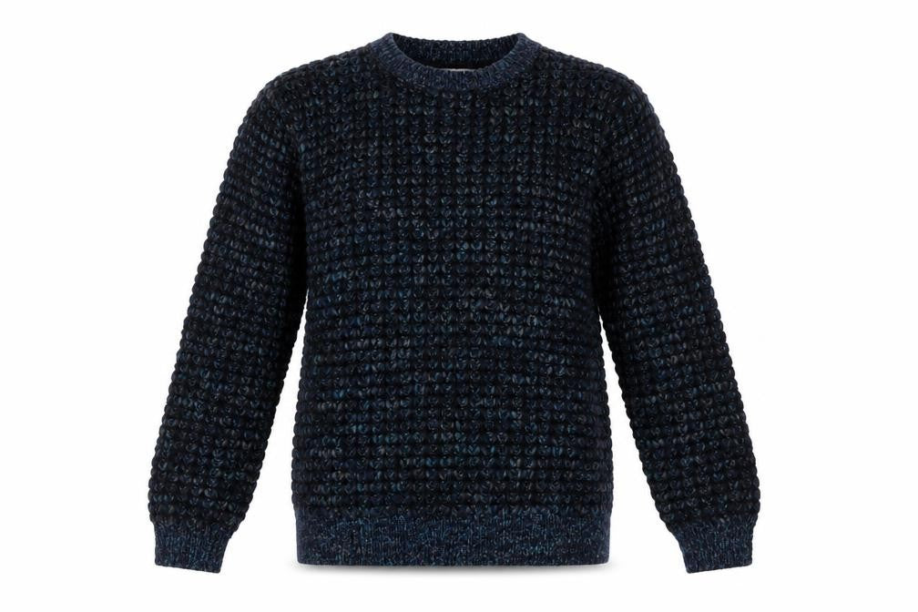 Front view of Topman Men Blue Chunky-Knit Crew Neck jumper M