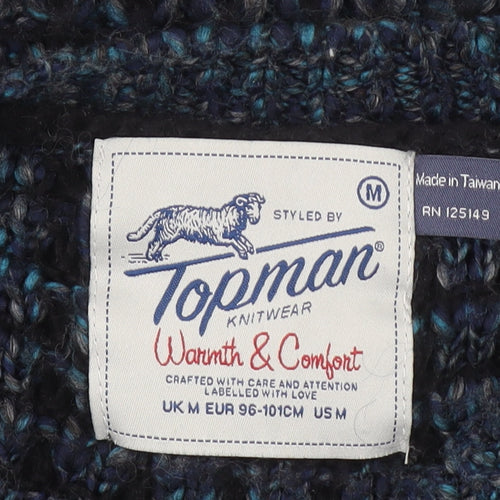 Topman Men Blue Chunky-Knit Crew Neck Pullover Jumper M