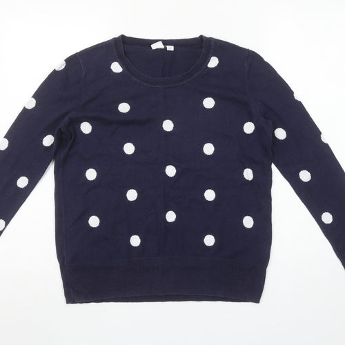 GAP Women's Blue Polka Dot 100% Cotton Crew Neck Jumper Size M