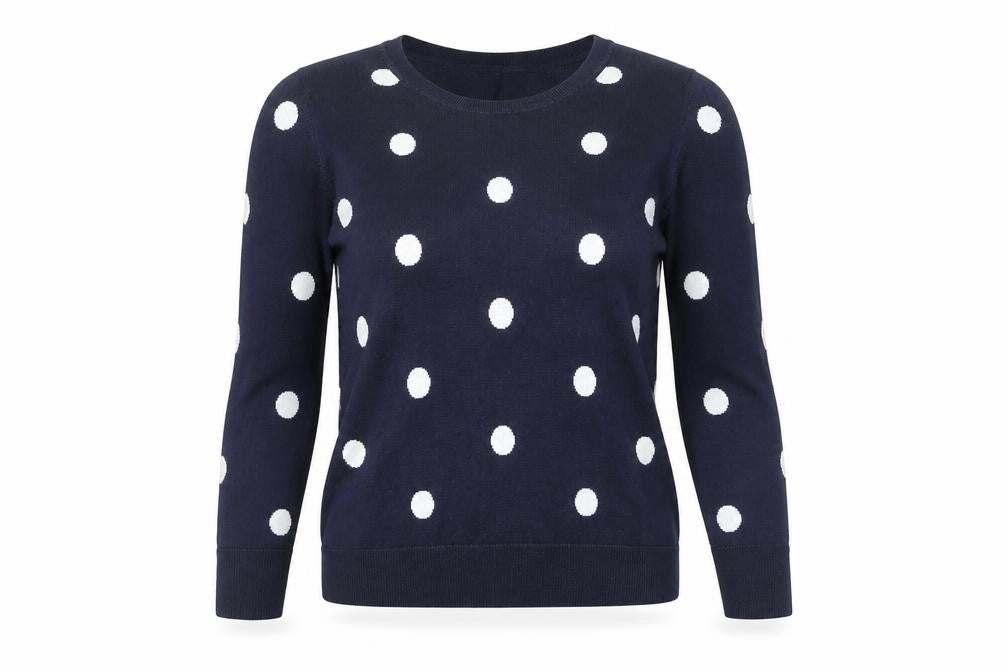 Front view of Gap Women's Blue Polka Dot 100% Cotton Crew Neck Jumper, size M