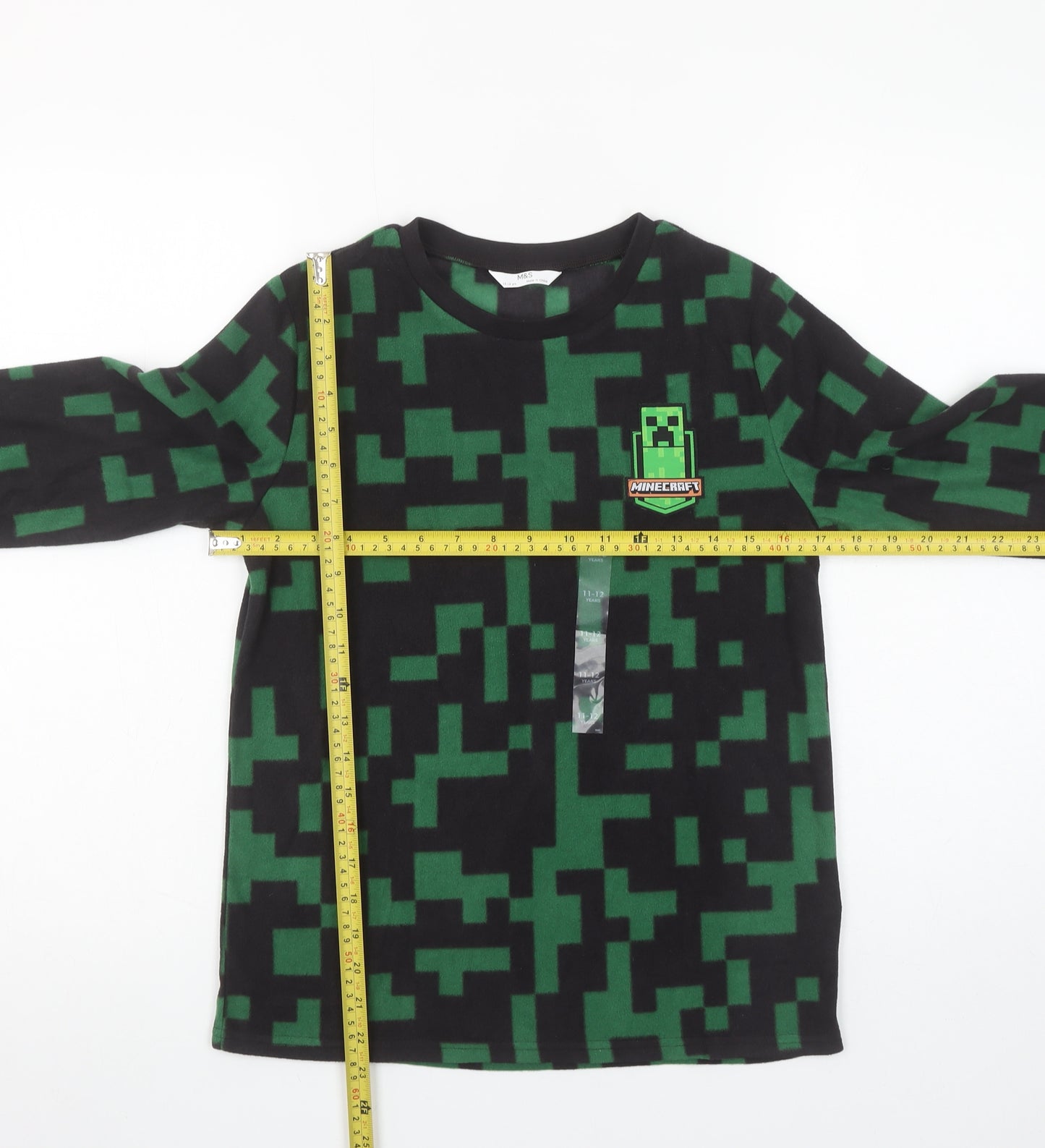 Marks and Spencer Boys Green Minecraft Creeper Long Sleeve Pyjama Top 11-12 Years