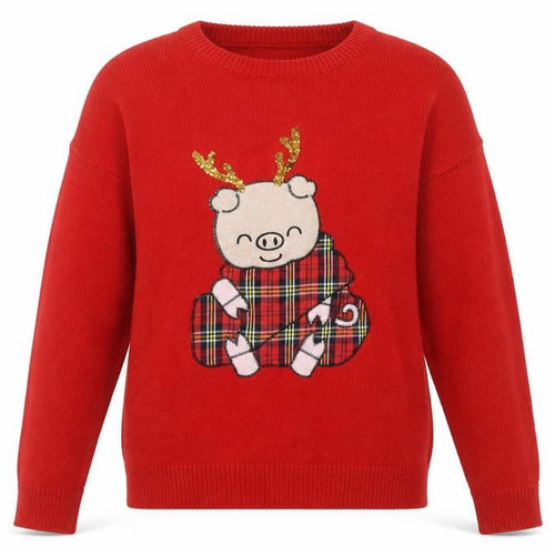 Brave Soul Women’s Red Christmas Pig Sequin Knit Jumper XS