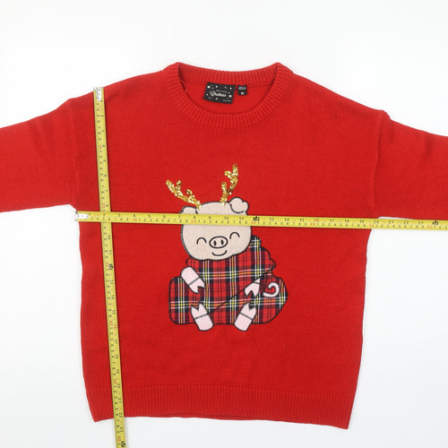 Brave Soul Women’s Red Christmas Pig Sequin Knit Jumper XS