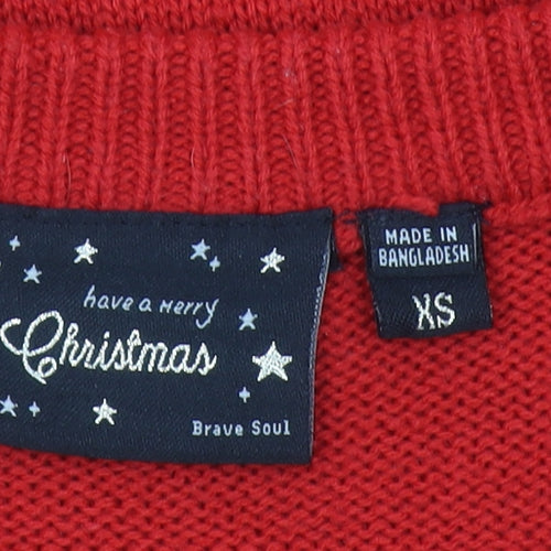 Brave Soul Women’s Red Christmas Pig Sequin Knit Jumper XS