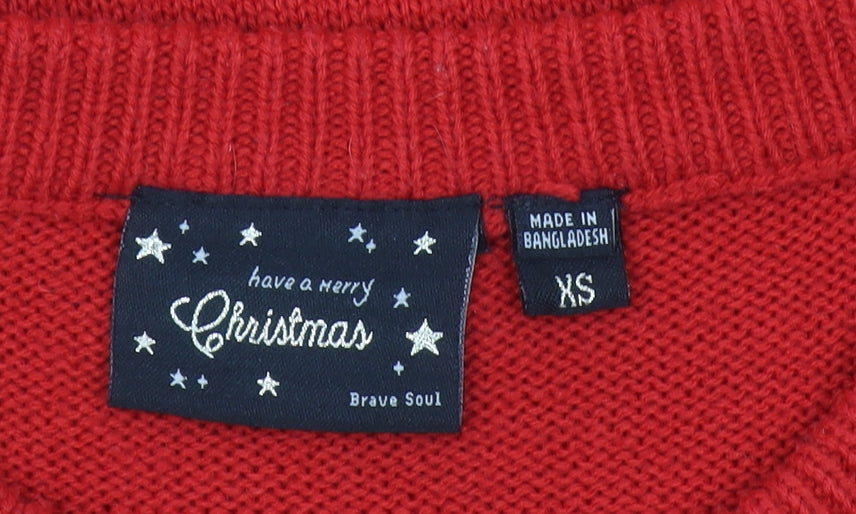 Brave Soul Women’s Red Christmas Pig Sequin Knit Jumper XS