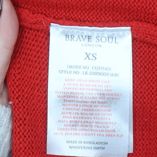 Brave Soul Women’s Red Christmas Pig Sequin Knit Jumper XS