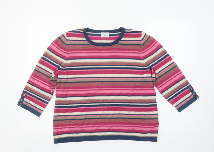 Eastex Women's Multicoloured Striped 3/4 Sleeve Pullover Jumper Size 20