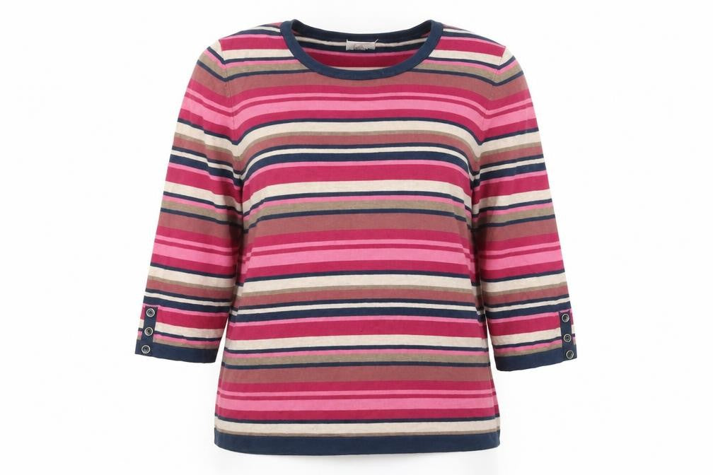 Front view of Eastex Women's Multicoloured Striped 3/4 Sleeve jumper, size 20