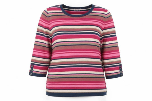 Front view of Eastex Women's Multicoloured Striped 3/4 Sleeve jumper, size 20