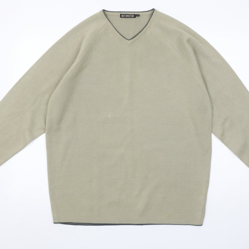 Best Direction Men's Beige V-Neck Wool Blend Jumper L