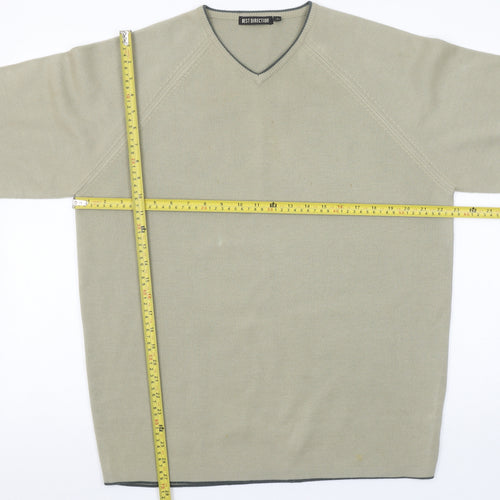 Best Direction Men's Beige V-Neck Wool Blend Jumper L