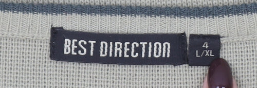 Best Direction Men's Beige V-Neck Wool Blend Jumper L