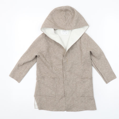 Zara Girls Beige Hooded Cardigan 6 Years Long Sleeve Open Front