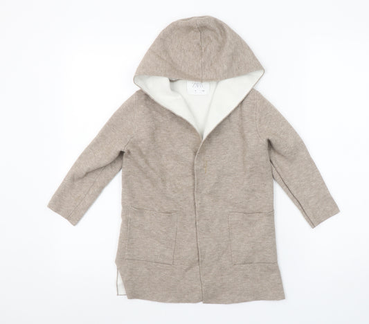 Zara Girls Beige Hooded Cardigan 6 Years Long Sleeve Open Front