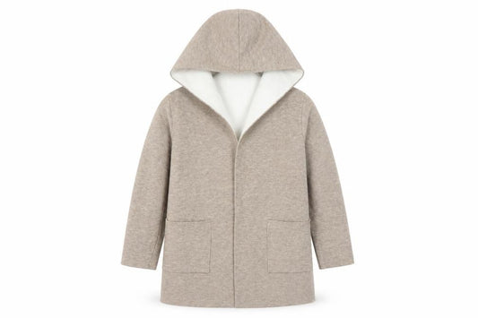 Front view of Zara girls’ beige hooded cardigan 6 years long sleeve open front