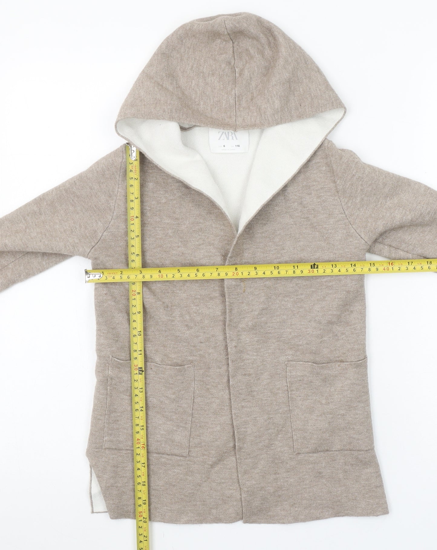 Zara Girls Beige Hooded Cardigan 6 Years Long Sleeve Open Front