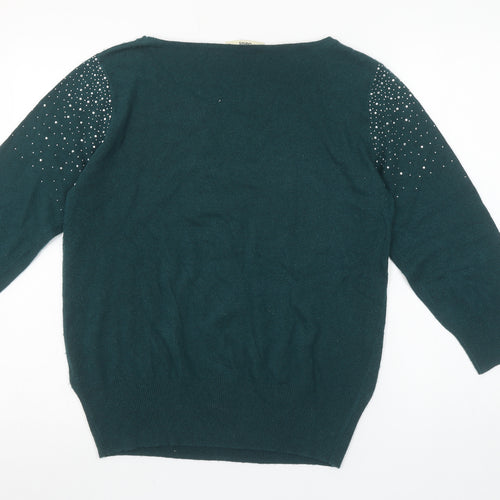 Oasis Women’s Green Rhinestone Knit Pullover Jumper Size L