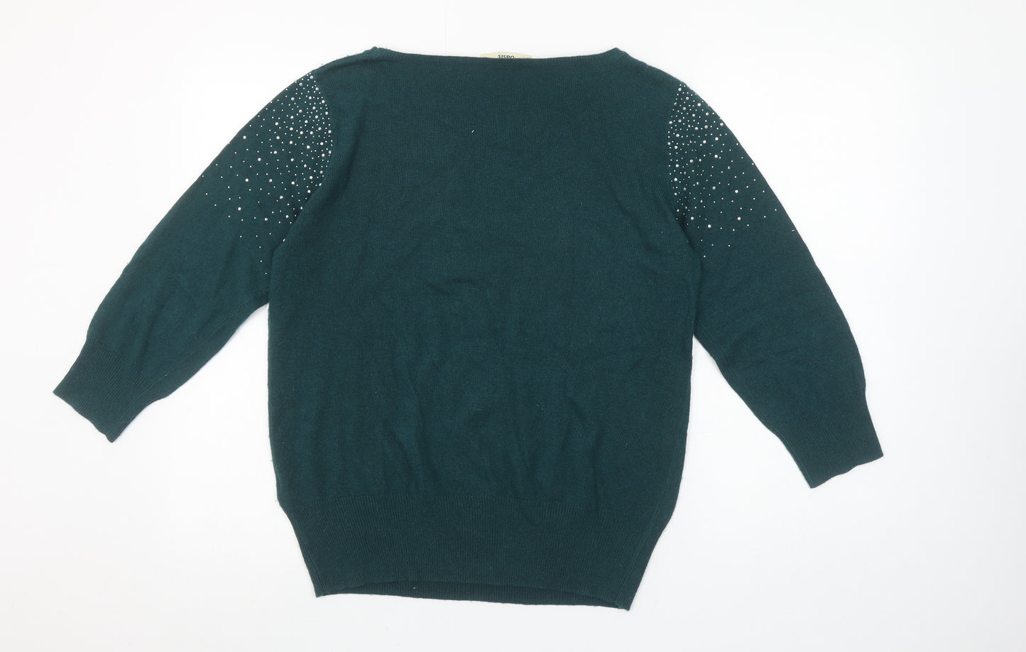 Oasis Women’s Green Rhinestone Knit Pullover Jumper Size L