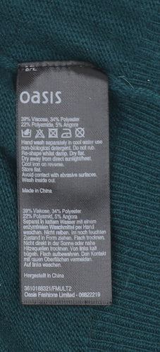 Oasis Women’s Green Rhinestone Knit Pullover Jumper Size L