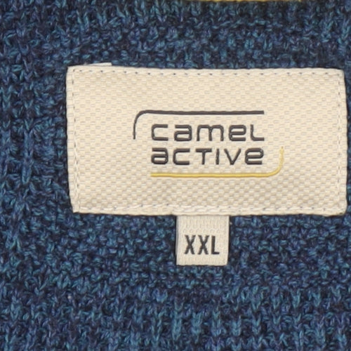 Camel Active Men Blue 2XL Full Zip Cotton Blend Jumper