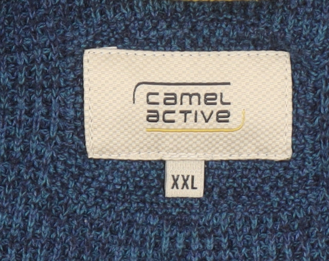 Camel Active Men Blue 2XL Full Zip Cotton Blend Jumper