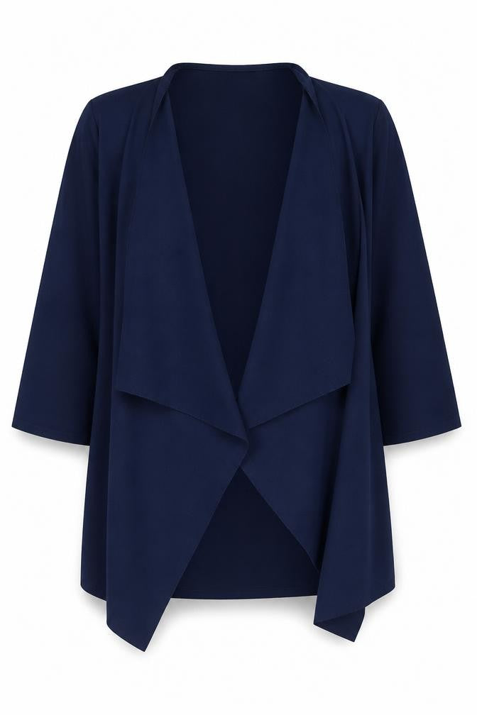 Front view of Quiz Women’s Blue 3/4 Sleeve Wrap Blouse, size UK 12