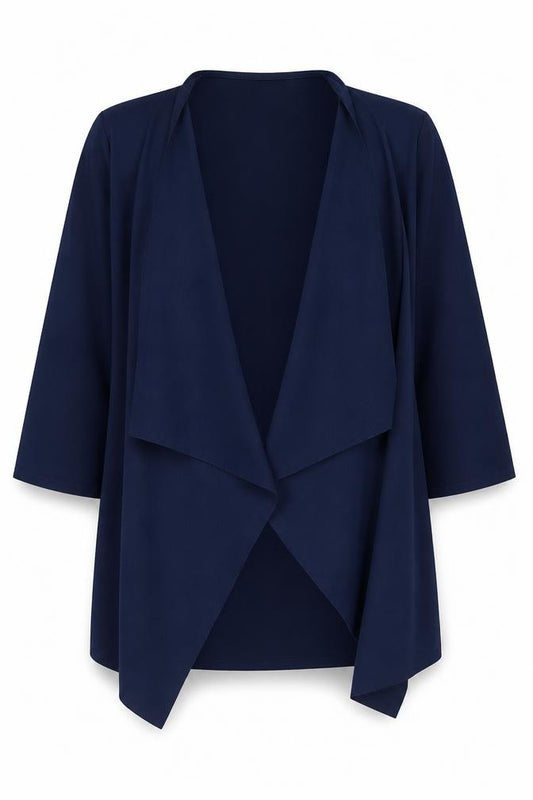 Front view of Quiz Women’s Blue 3/4 Sleeve Wrap Blouse, size UK 12