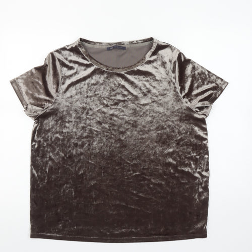 Marks and Spencer Womens Brown Velvet Short Sleeve T-Shirt Size 16