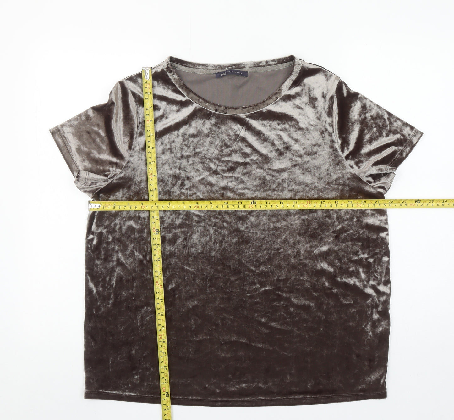 Marks and Spencer Womens Brown Velvet Short Sleeve T-Shirt Size 16