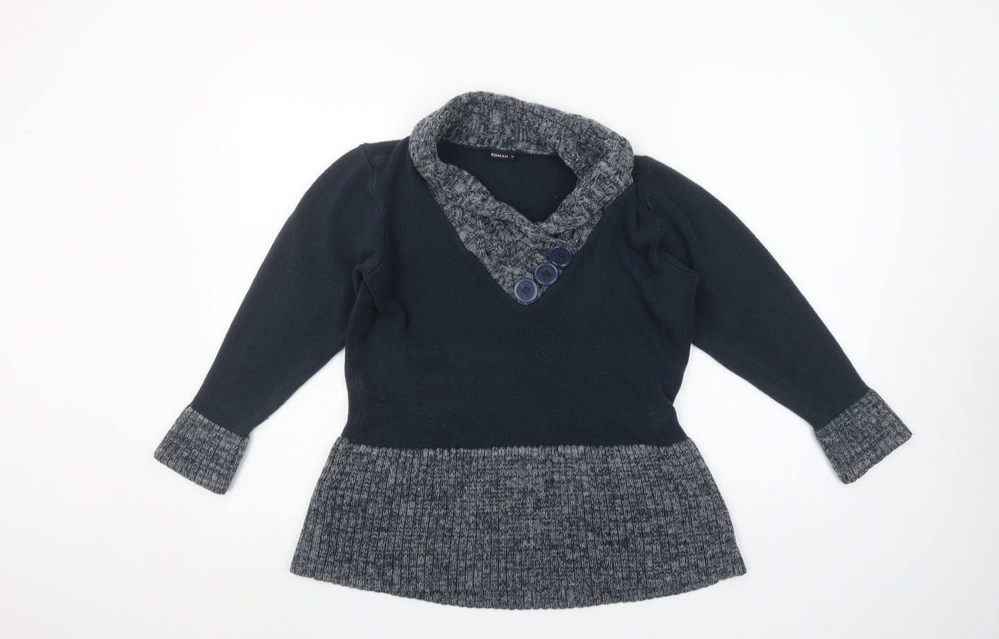 Roman Blue Knit Long Sleeve Pullover Jumper Size XL