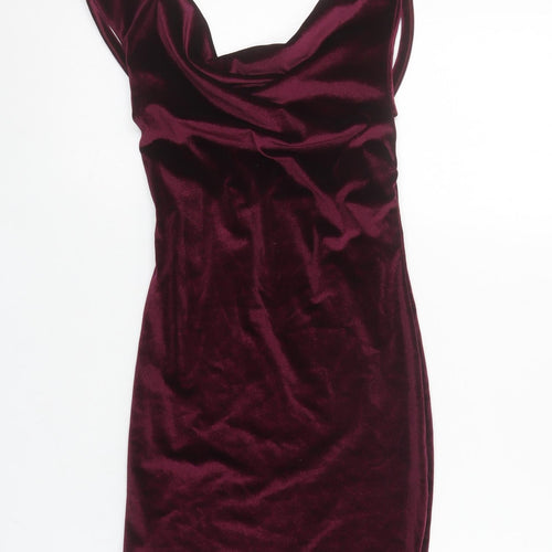 PrettyLittleThing Women's Red Velvet Cowl Neck Bodycon Dress Size 6