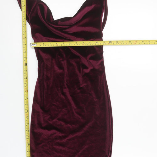 PrettyLittleThing Women's Red Velvet Cowl Neck Bodycon Dress Size 6