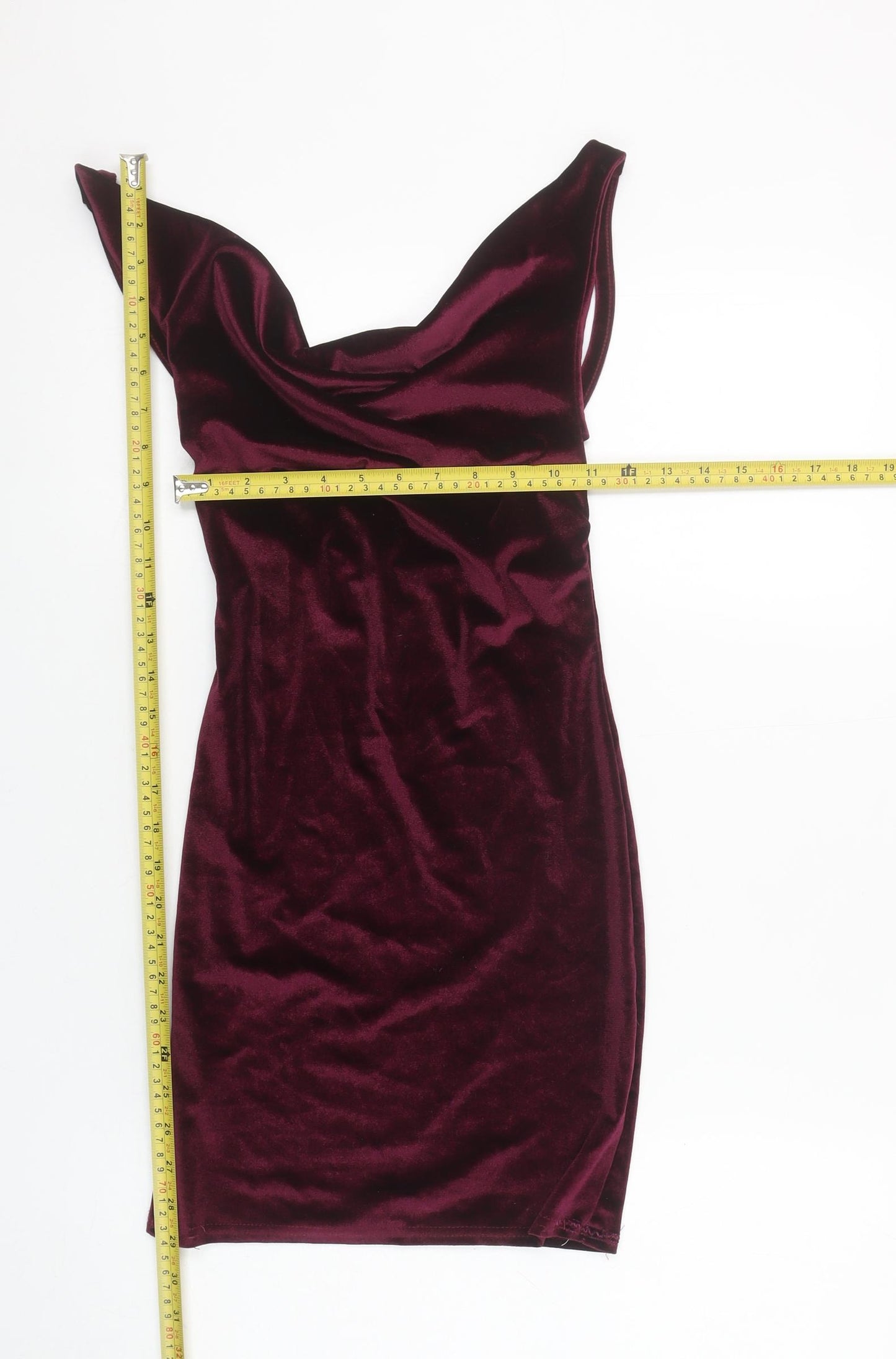 PrettyLittleThing Women's Red Velvet Cowl Neck Bodycon Dress Size 6