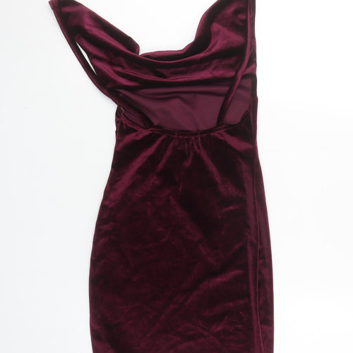 PrettyLittleThing Women's Red Velvet Cowl Neck Bodycon Dress Size 6