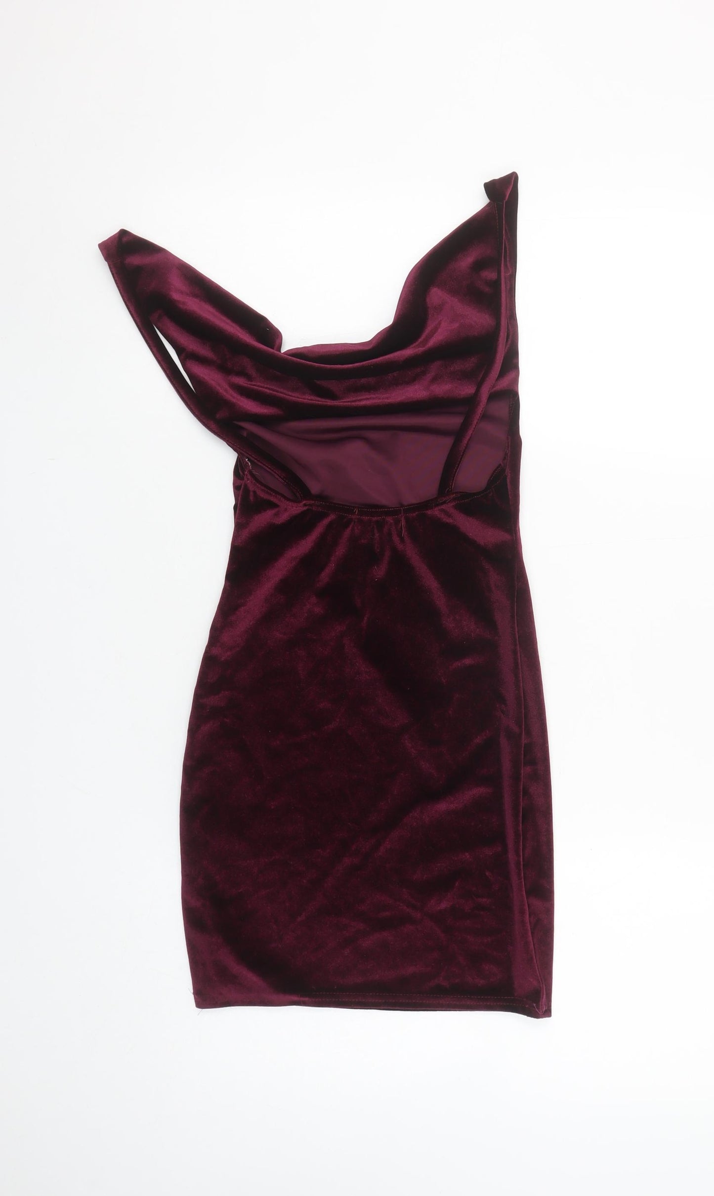 PrettyLittleThing Women's Red Velvet Cowl Neck Bodycon Dress Size 6